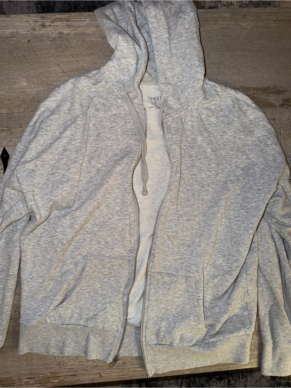 Time and Tru Light Gray Full-Zip Hooded Sweater